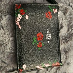 Coach Mini Skinny Floral Black Card Holder